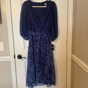 NWT DKNY by Donna Karen V Neck Blue Wrap Dress Size 8